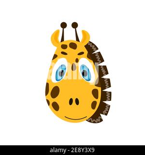 Colorful cute vector giraffe face. One object on a white background. Cartoon flat illustration. Emoji funny animal. Embarrassed smile emotion Stock Vector