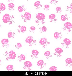 Seamless floral pattern based on traditional folk art ornaments. Pink flowers on white background. Scandinavian style. Sweden nordic style. Vector Stock Vector