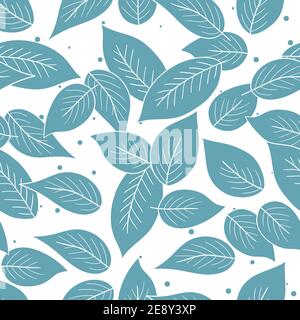 Floral seamless pattern with blue exotic leaves on white background. Tropic branches. Fashion vector stock illustration for wallpaper, posters, card Stock Vector