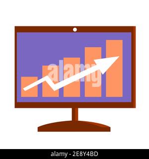 Computer monitor with growth chart. Financial success statistics. Vector isolated flat illustration on white background. Stock Vector