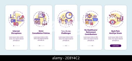 Online english teaching challenges onboarding mobile app page screen with concepts Stock Vector