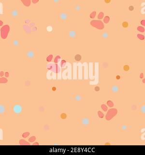 Seamless pattern with cat paws on pastel background. Animal paws. Vector illustration Stock Vector