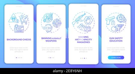 Gun safety guidelines dark blue onboarding mobile app page screen with concepts Stock Vector