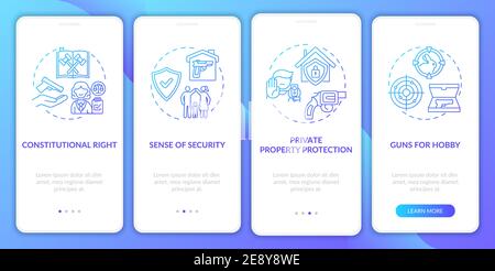 Gun rights dark blue onboarding mobile app page screen with concepts Stock Vector