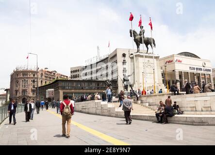 Ataturk monument in city center, Ulus square in Ankara. Ulus is old city center of Ankara,Capital city of Turkey Stock Photo