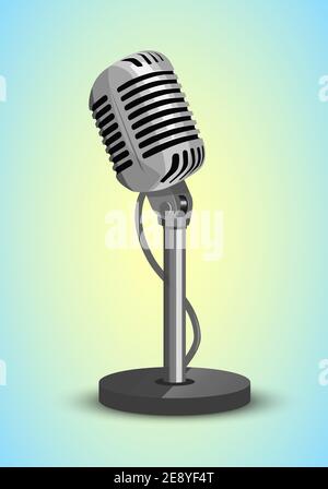 Vocal microphone on stand, retro style background Stock Vector