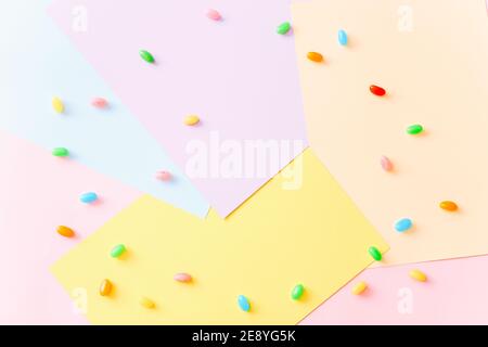 Juicy gummy candies background. Pattern from jelly sweets on colorful background. Top view Stock Photo
