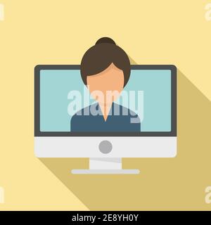 Study language online icon, flat style Stock Vector