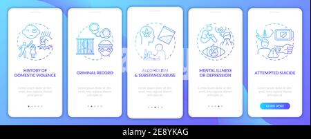 Personal history of violence dark blue onboarding mobile app page screen with concepts Stock Vector