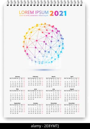 2021 calendar A format size colored template with 3D abstract. vector background Stock Vector