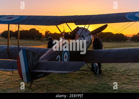 A restored First World War Sopwith Pup biplane fighter. This is based at Serpentine airfield in Western Australia. Stock Photo