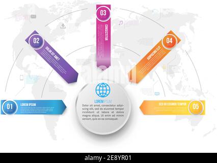 Many different ways colored arrows pointed to one target or goal, vector infographics template Stock Vector