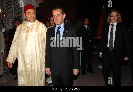 His Majesty King Mohammed VI of Morocco and French president Nicolas Sarkozy newt to his son Pierre attend an Officiel diner at the Royal Palace in Marrakech, Morocco, on October 23, 2007. Photo by Christophe Guibbaud/ABACAPRESS.COM Stock Photo