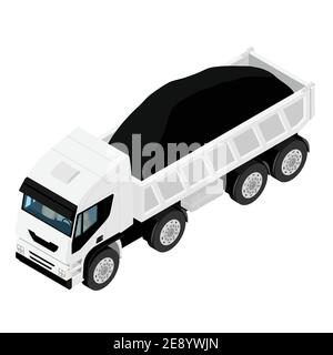 Dump truck full of soil isolated on white background. Isometric view Stock Vector