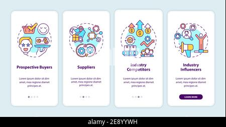 Co-creation participants onboarding mobile app page screen with concepts Stock Vector