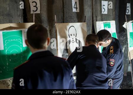 Moscow, Russia - January 15, 2019: Police shooting training courses. Police shooting training courses. Stock Photo