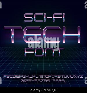 Futuristic Metal Techno Look Vector Font typeface set Stock Vector