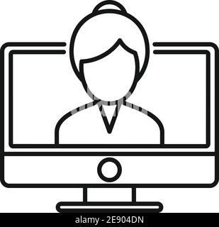 Study language online icon, outline style Stock Vector