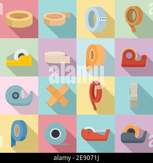 Scotch tape icons set, flat style Stock Vector