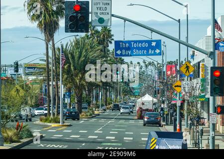 A daytime street view of 2nd street Long Beach the Belmont Shore neighborhood ,California, USA Stock Photo