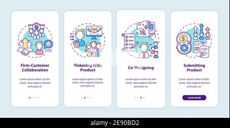 Co creation types onboarding mobile app page screen with concepts Stock Vector