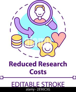 Reduced research costs concept icon Stock Vector