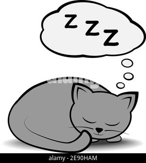 cute sleeping curled up cat with speech bubble vector illustration Stock Vector