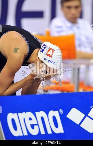 France's Laure Manaudou performs on women's 100 meters Backstroke during the European Shortcourse Swimming Championships in Debrecen, Hungary on December 14, 2007. Photo by Stephane Kempinaire/Cameleon/ABACAPRESS.COM Stock Photo