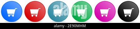 Cart vector icons, set of circle gradient buttons in 6 colors options for webdesign and mobile applications Stock Vector