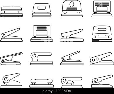 Hole puncher accessory icons set, outline style Stock Vector