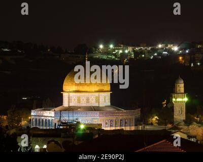 Night shot of Dome of the Rock Stock Photo