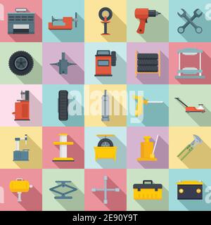 Tire fitting icons set, flat style Stock Vector
