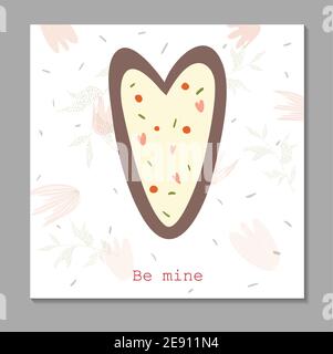 Delicate card for Valentine's Day be mine. Gingerbread in the shape of a heart. Sweet declaration of love Stock Vector