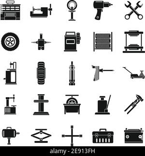 Car tire fitting icons set, simple style Stock Vector