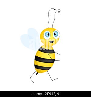 Cartoon cute bee mascot. A surprised bee flies. Small wasp. Vector character. Insect icon. Template design for invitation, cards, wallpaper Stock Vector