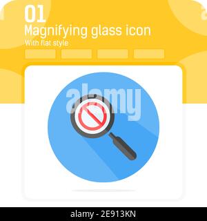 Magnifying glass icon with ban icon vector sign with flat style isolated on white background. Vector illustration banned icon sign symbol icon concept Stock Vector