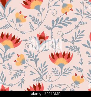 Spring trend pattern. Seamless pattern for printing onto fabric and textile design. Fashionable print for paper in ethnic style. Vector illustration. Stock Vector