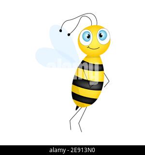 Cartoon cute bee mascot. A surprised bee flies. Small wasp. Vector character. Insect icon. Template design for invitation, cards, wallpaper Stock Vector
