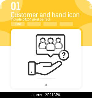 Customer icon with question mark sign with outline style isolated on white background. Vector illustration customer icon and help, info, query Stock Vector