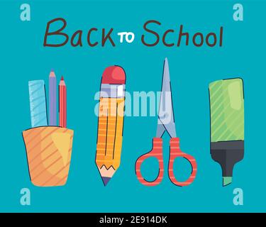 Back to school lettering with pencils, scissors and ruler Stock Vector ...