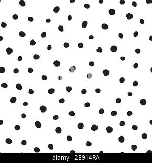 Polka dot hand drawn seamless background. Polkadot snowflakr black irregular point motif Stock Vector