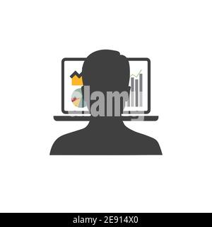 Man using computer, vector icon on white isolate.EPS10 Stock Vector