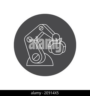 Smart robotic farmers analyze the growth and harvesting plants. Futuristic robot arm automation to increase efficiency black glyph icon. Agricultural Stock Vector