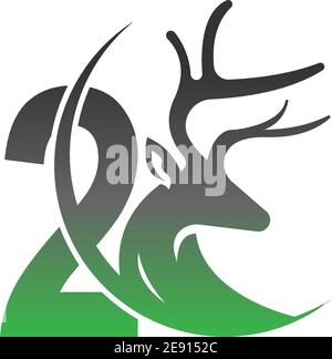 Number 2 icon logo with deer illustration design vector Stock Vector