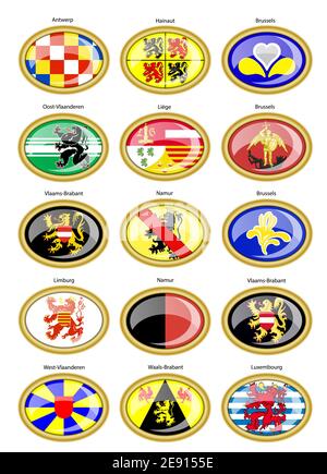 Set of vector icons. Provinces of Belgium. Stock Photo