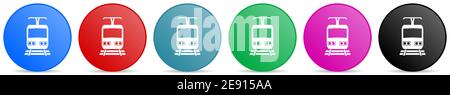 Train vector icons, set of circle gradient buttons in 6 colors options for webdesign and mobile applications Stock Vector