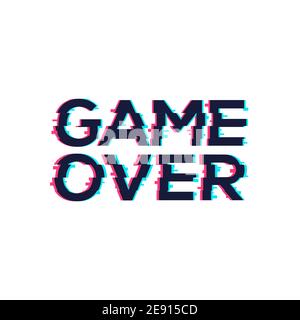 Game Over glitch pattern retro background. Video game screen vhs 80s vector poster Stock Vector