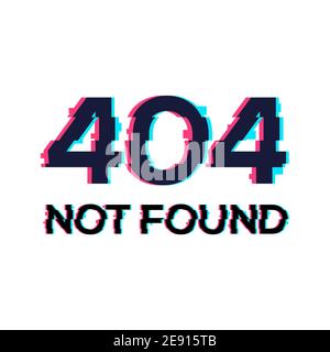 Glitch error 404 computer page. Anaglyph glitch 404 banner error layout effect screen Stock Vector