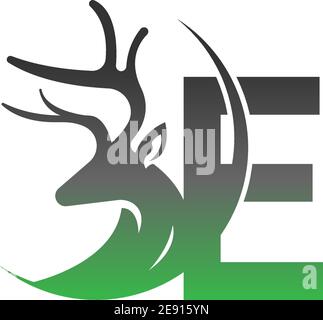 Letter E icon logo with deer illustration design vector Stock Vector
