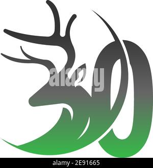 Number Zero icon logo with deer illustration design vector Stock Vector